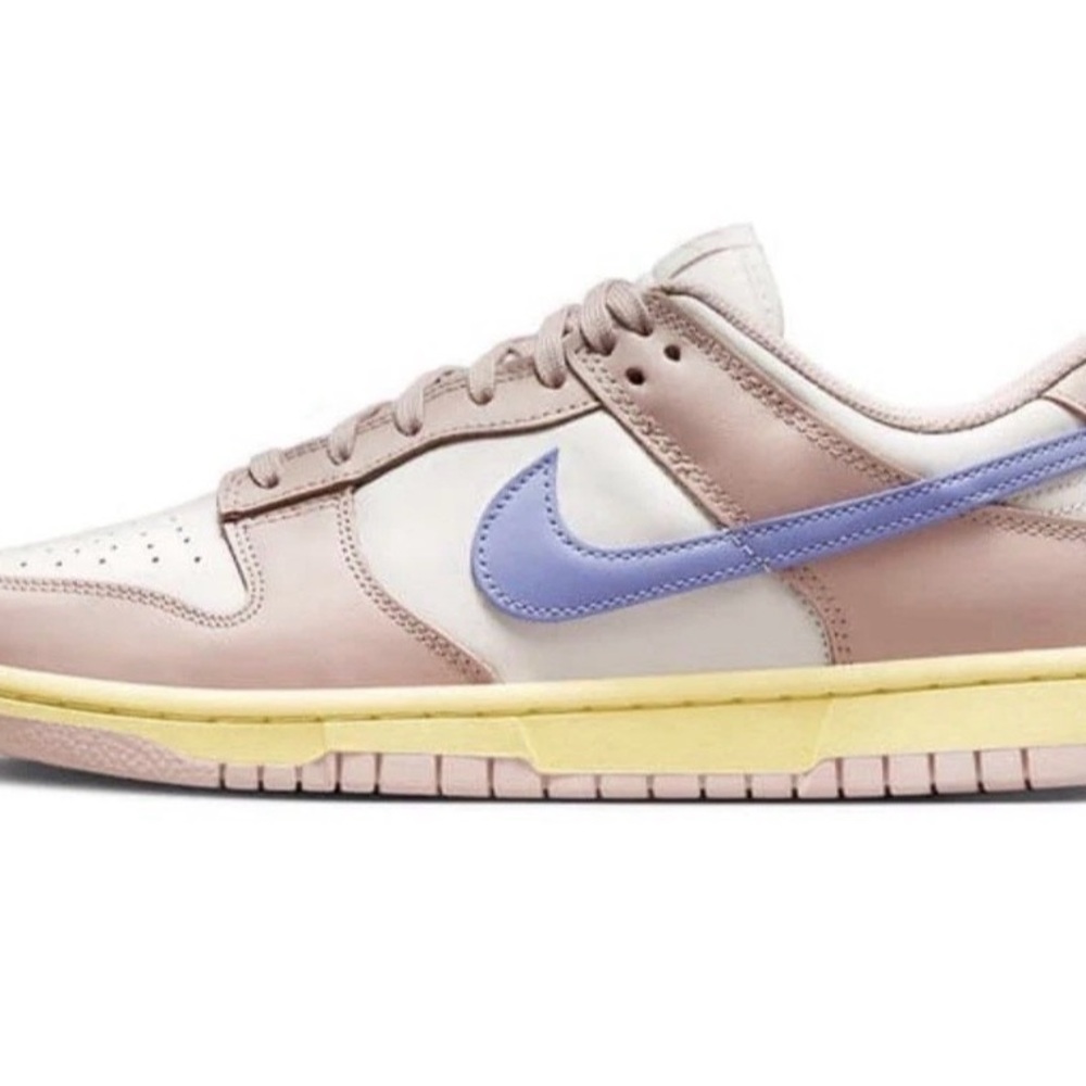 Nike Dunk Low Pink Leather with Lavender Swoosh and Pale Yellow Midsole